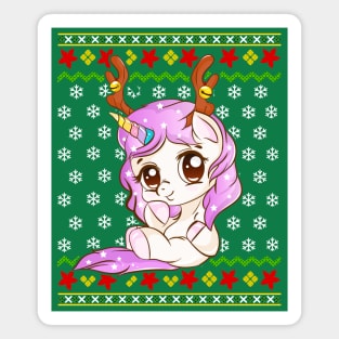 Unicorn Reindeer Ugly Christmas Sweater Magnet